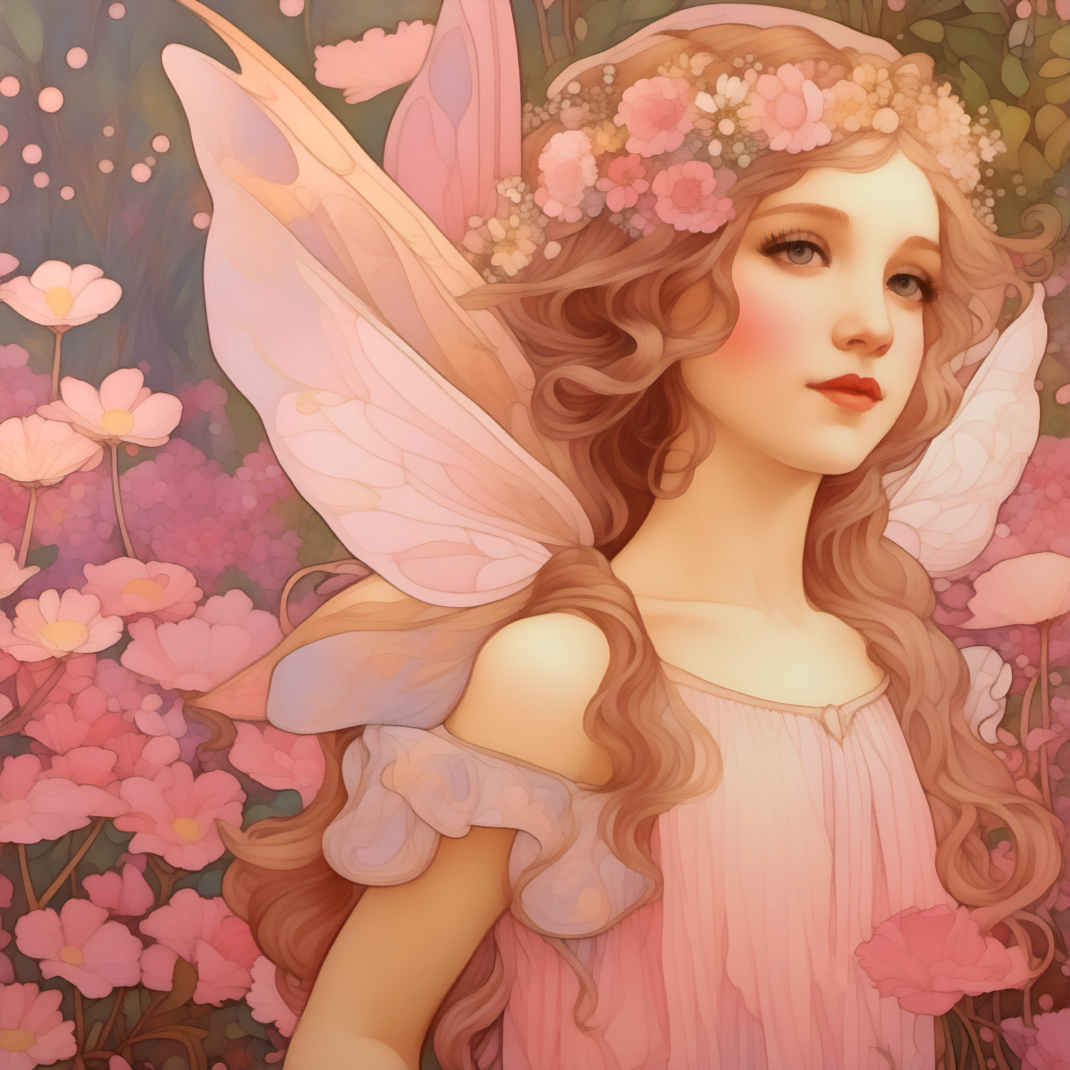 Mystical Pink Fantasy Fairy Portrait Enter a world of enchantment with this mystical pink fairy portrait πΈβ¨