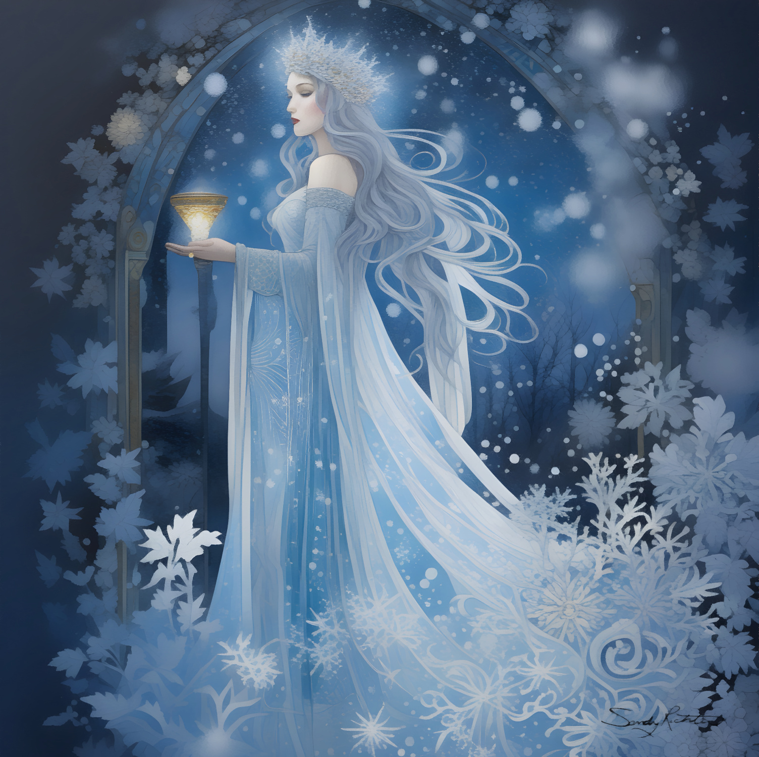 Winter Magic of the Snow Queen Painting Step into a winter wonderland with the stunning Snow Queen β