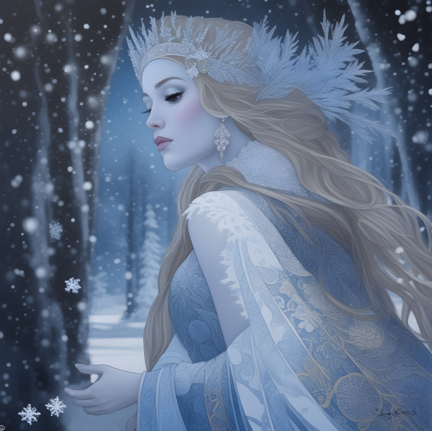 Snow Queen in the Winter Forest Fantasy Painting Step into a winter wonderland ❄