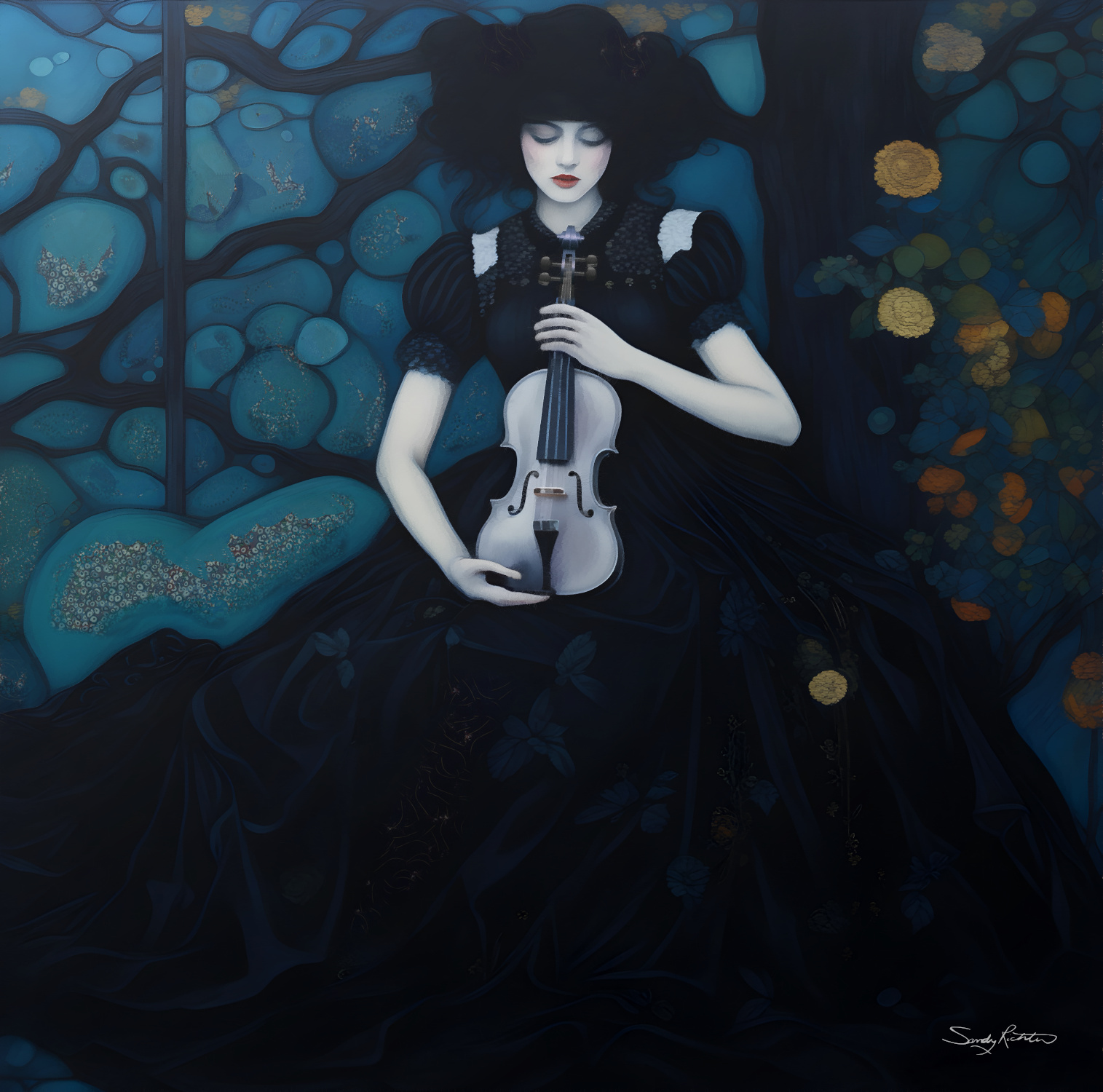 Beautiful Gothic Girl with Violin Painting This Gothic beauty strikes a chord with her haunting violin 🎻