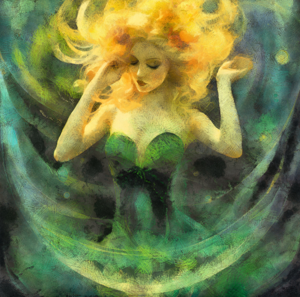 Ethereal Dream Goddess Fantasy Woman in a Dreamy Nature Bubble
