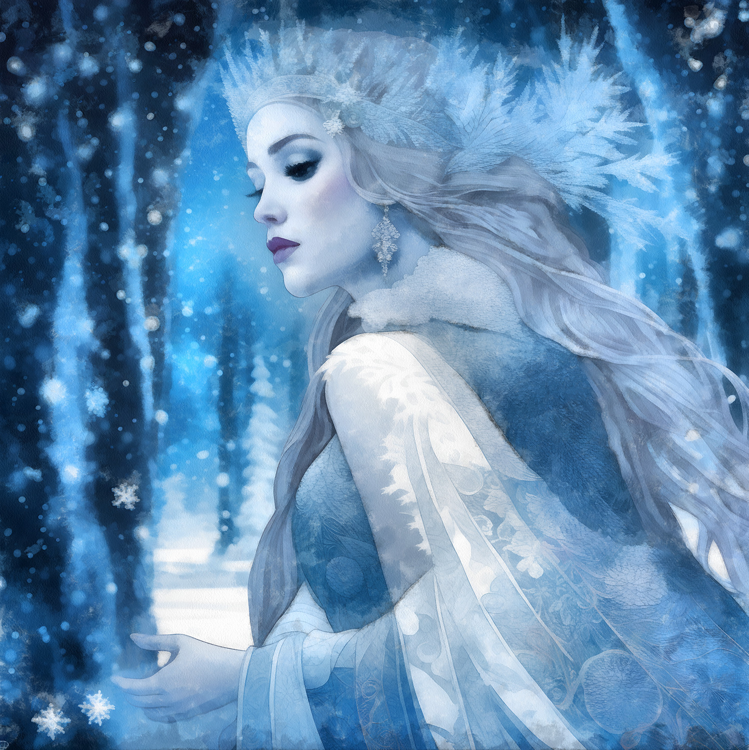 Frozen Beauty Snow Queen in Winter Wonderland For Sale - Limited Edition Print