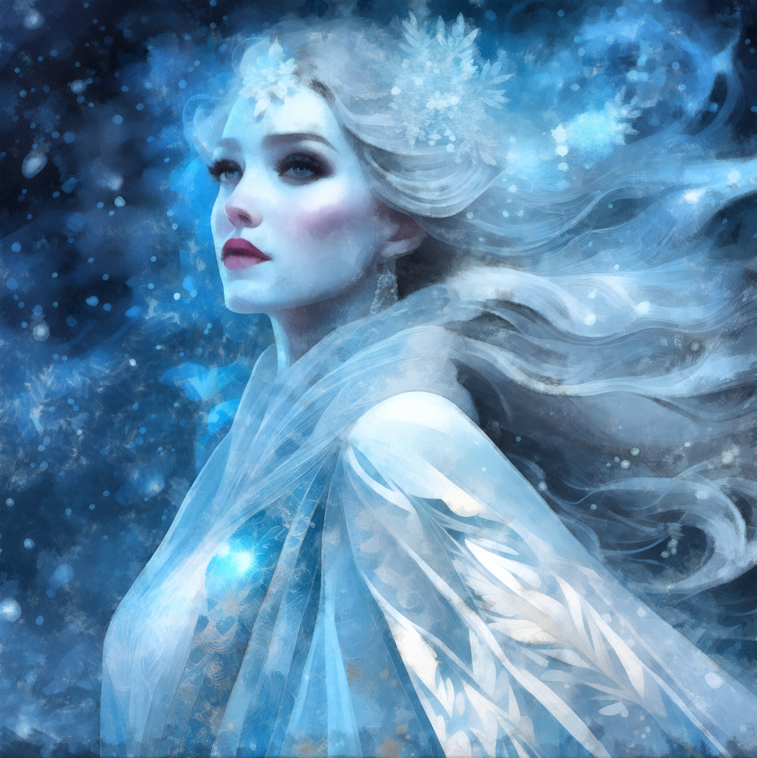 Frozen Beauty Snow Queen in Winter Wonderland Fantasy Ice Princess - Fine Art Print FOR SALE